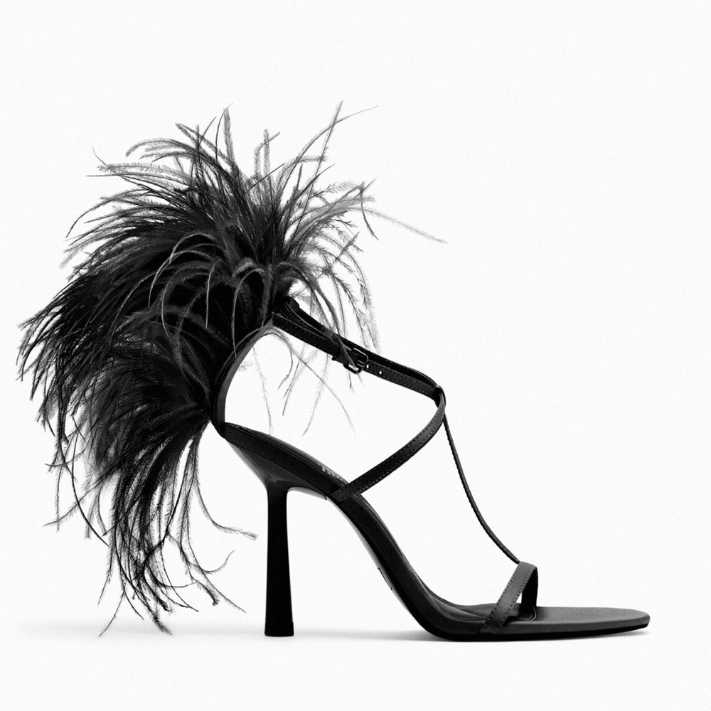 Zara Black Feathered Heels